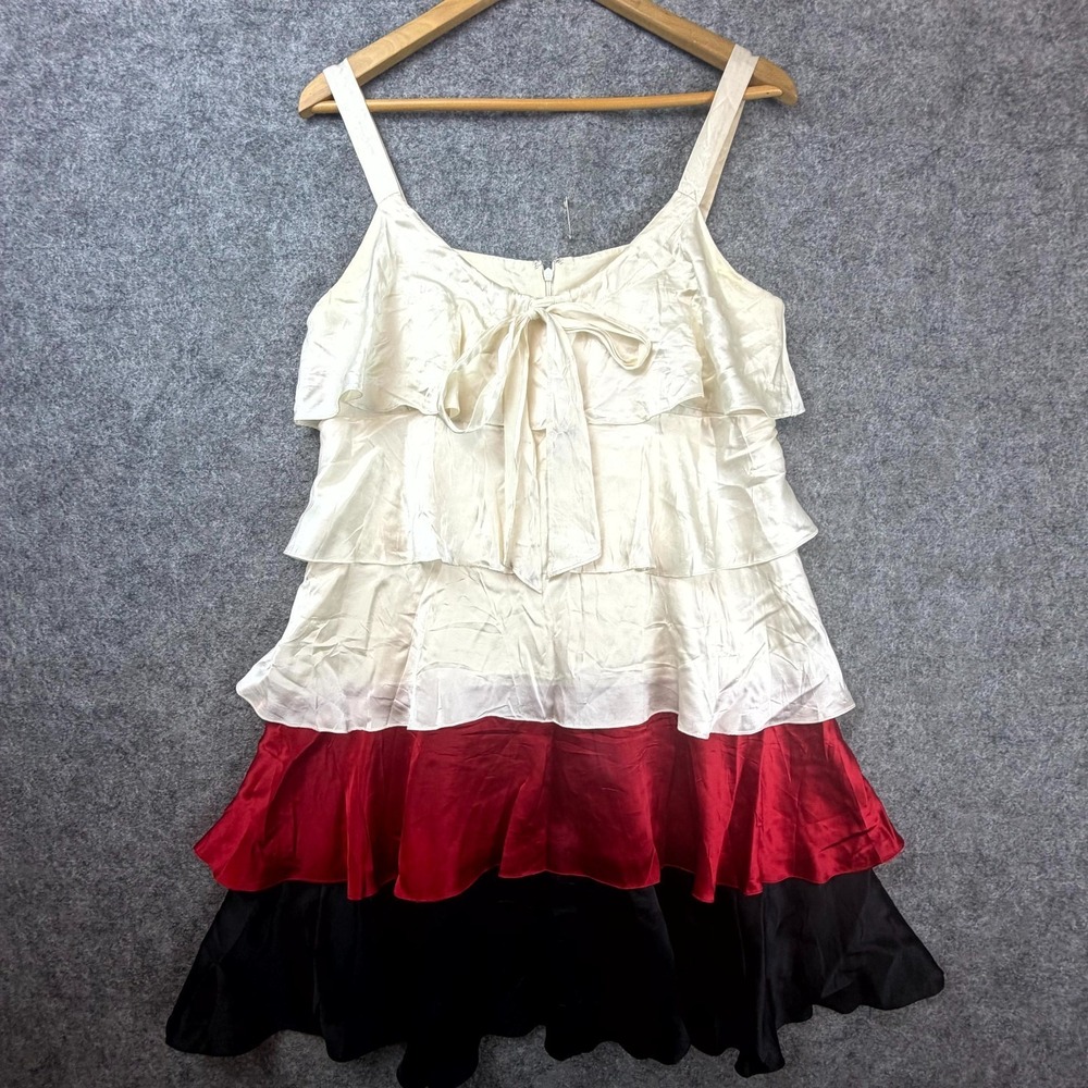Alan Del‎ Rosario Dress Womens Small Silk Tiered Ruffle Flirty Glam Balletcore